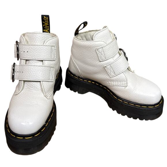 Dr. Martens Devon Heart White Leather Platform Ankle Boots Booties Size 7 - Picture 1 of 13